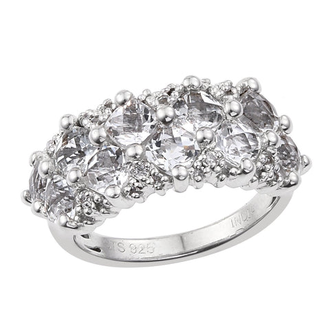 White Topaz With Natural White Zircon Polished With Rhodium In Sterling Silver. - Fashion Apparel 