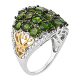 Embellished Sterling Silver Ring With Rhodium Plating And Russian Diaopside, White Topaz. - Fashion Apparel 