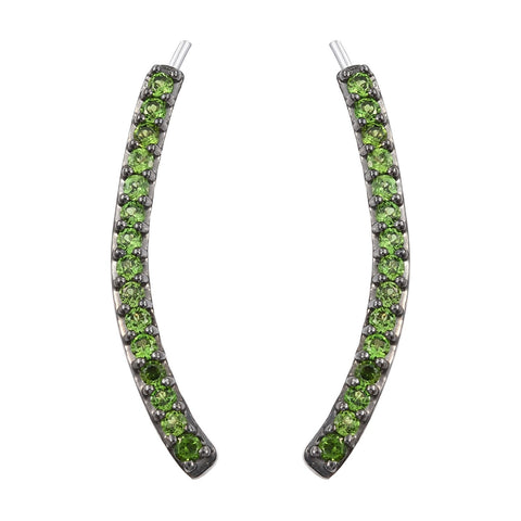 Alluring Rhodium Plated Sterling Silver Earring With Polished Russian Diaopside - Fashion Apparel 
