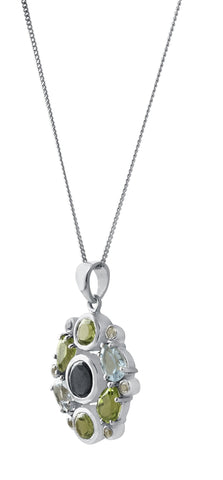 Garnet And White Topaz Sterling Silver Necklace Set In Rhodium - Fashion Apparel 