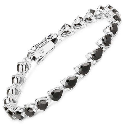 Semi-Precious Rhodium Plated Sterling Silver Bracelet Adorned With Black Spinel Gemstones. - Fashion Apparel 