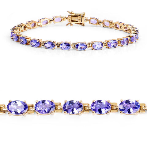14K Yellow Gold Plated 9.68 Carat Genuine Tanzanite .925 Sterling Silver Bracelet - Fashion Apparel 