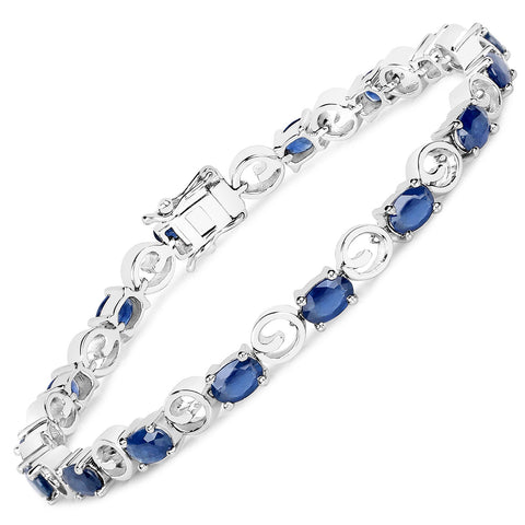 7.68 Carat Genuine Blue Sapphire .925 Sterling Silver Bracelet - Fashion Apparel 