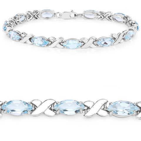 13.20 Carat Genuine Blue Topaz .925 Sterling Silver Bracelet - Fashion Apparel 