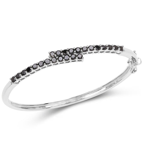 2.52 Carat Genuine Black Diamond .925 Sterling Silver Bangle - Fashion Apparel 