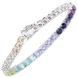 12.04 Carat Genuine Multi Stone .925 Sterling Silver Bracelet - Fashion Apparel 