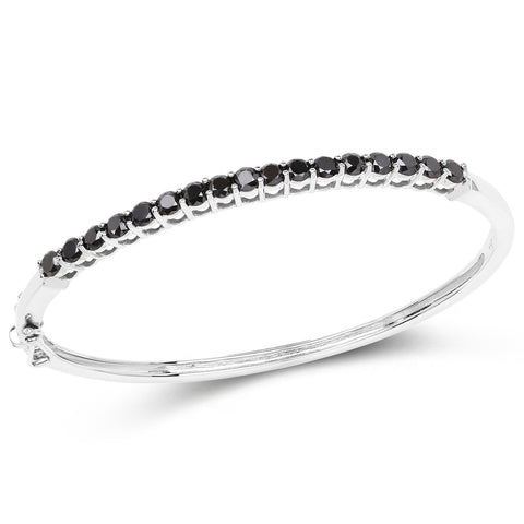 2.98 Carat Genuine Black Diamond .925 Sterling Silver Bangle - Fashion Apparel 