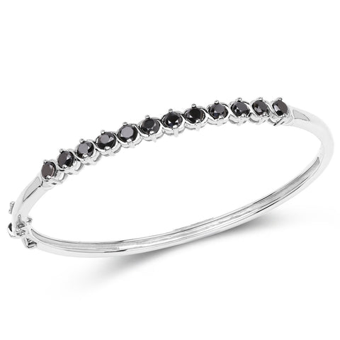 2.10 Carat Genuine Black Diamond .925 Sterling Silver Bangle - Fashion Apparel 