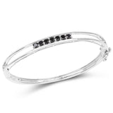 1.03 Carat Genuine Black Diamond .925 Sterling Silver Bangles - Fashion Apparel 