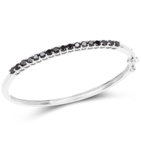 2.50 Carat Genuine Black Diamond .925 Sterling Silver Bangle - Fashion Apparel 