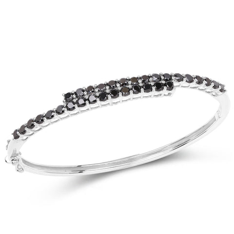 4.00 Carat Genuine Black Diamond .925 Sterling Silver Bangle - Fashion Apparel 