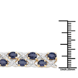 14K Yellow Gold Plated 12.53 Carat Genuine Blue Sapphire and White Diamond .925 Sterling Silver Bracelet - Fashion Apparel 