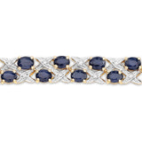 14K Yellow Gold Plated 12.53 Carat Genuine Blue Sapphire and White Diamond .925 Sterling Silver Bracelet - Fashion Apparel 