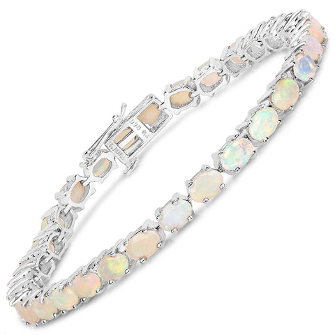 7.20 Carat Genuine Ethiopian Opal .925 Sterling Silver Bracelet - Fashion Apparel 