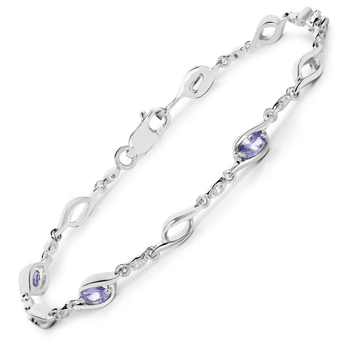 1.30 Carat Genuine Tanzanite and White Topaz .925 Sterling Silver Bracelet - Fashion Apparel 