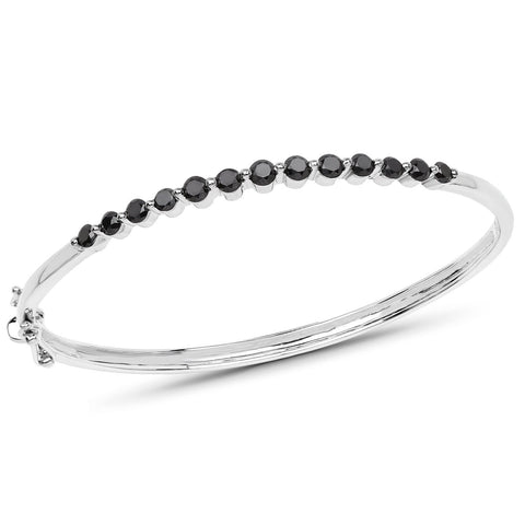 1.96 Carat Genuine Black Diamond .925 Sterling Silver Bangle - Fashion Apparel 