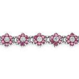 7.00 Carat Genuine Ruby and White Diamond .925 Sterling Silver Bracelet - Fashion Apparel 