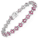 7.00 Carat Genuine Ruby and White Diamond .925 Sterling Silver Bracelet - Fashion Apparel 