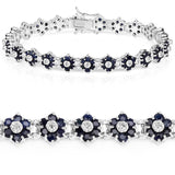 6.31 Carat Genuine Blue Sapphire and White Diamond .925 Sterling Silver Bracelet - Fashion Apparel 