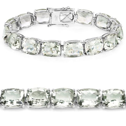 69.00 Carat Genuine Green Amethyst .925 Sterling Silver Bracelet - Fashion Apparel 