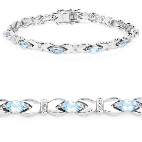 6.20 Carat Genuine Blue Topaz .925 Sterling Silver Bracelet - Fashion Apparel 