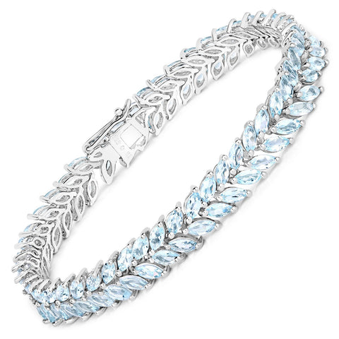 10.34 Carat Genuine Aquamarine .925 Sterling Silver Bracelet - Fashion Apparel 