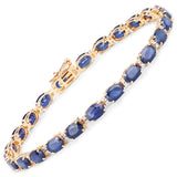 13.50 Carat Genuine Blue Sapphire and White Diamond 14K Yellow Gold Bracelet - Fashion Apparel 