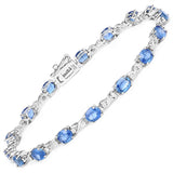 7.81 Carat Genuine Blue Sapphire and White Diamond 14K White Gold Bracelet - Fashion Apparel 