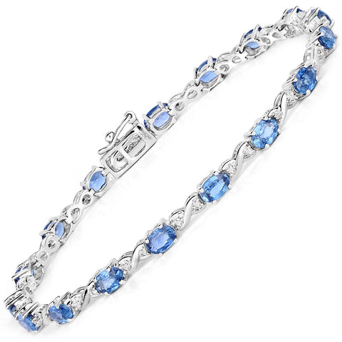 5.31 Carat Genuine Blue Sapphire and White Diamond 14K White Gold Bracelet - Fashion Apparel 