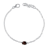 Single Stone Garnet Sterling Silver Chain Bracelet Set In Rhodium - Fashion Apparel 