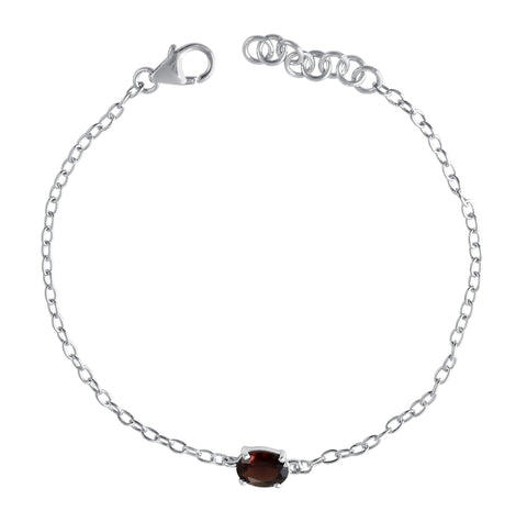 Single Stone Garnet Sterling Silver Chain Bracelet Set In Rhodium - Fashion Apparel 