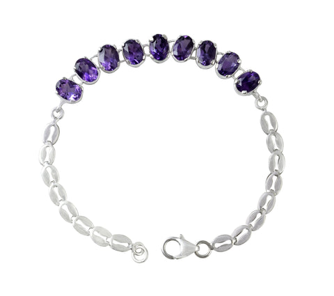 Chic Amethyst Gemstone Chain Bracelet Set In Rhodium - Fashion Apparel 