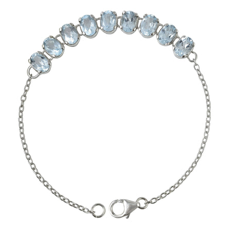 Blue Topaz Gemstone Chain Bracelet Set In Rhodium - Fashion Apparel 