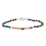 Sterling Silver Rhodium Plated Bracelet With African Amethyst, Citrine, Peridot, Red Garnet, And Skyblue Topaz Gemstones. - Fashion Apparel 