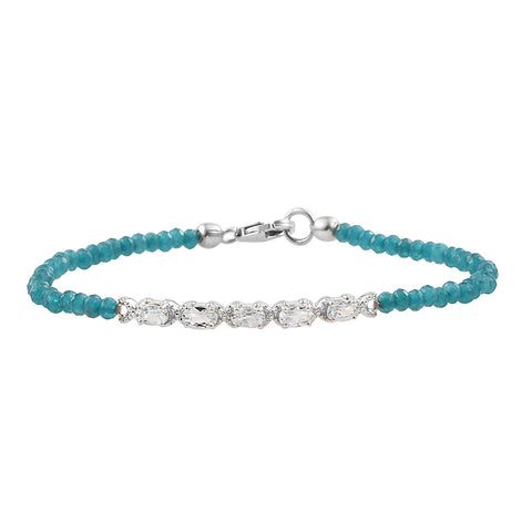 Elegant Looking Rhodium Plated Sterling Silver Bracelet With Skyblue Topaz, Swiss Blue Topaz Beads - Fashion Apparel 