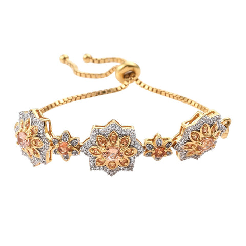Yellow Gold Rhodium Plated Sterling Silver Bracelet With Polished Imperial Topaz, Orange Sapphire, And Natural White Zircon - Fashion Apparel 