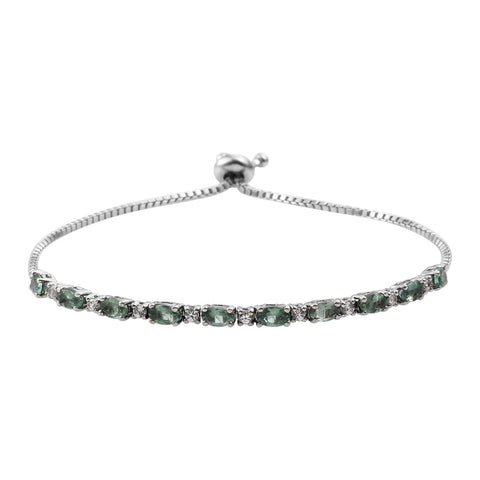 Rhodium Plated Sterling Silver Bracelet With Polished Mint Apatite And Natural White Zircon - Fashion Apparel 