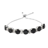 Rhodium Plated Sterling Silver Bracelet With Black Spinel And White Topaz - Fashion Apparel 