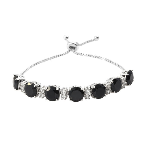 Rhodium Plated Sterling Silver Bracelet With Black Spinel And White Topaz - Fashion Apparel 