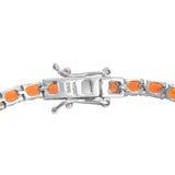 Rhodium Plated Sterling Silver Bracelet With Polished Fire Opal Gemstones - Fashion Apparel 