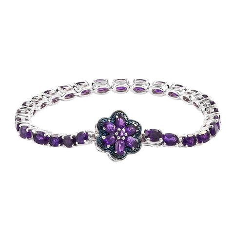 Rhodium Plated Sterling Silver Bracelet With Polished African Amethyst And  Blue Diamond - Fashion Apparel 