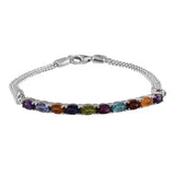 Rhodium Plated Sterling Silver Bracelet With Polished African Amethyst, Paraibe Apatite, Citrine, Fire Opal, Iolite, Rhodolite Garnet, Perid - Fashion Apparel 