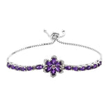 Rhodium Plated Sterling Silver Bracelet With African Amethyst, Rhodolite Garnet, And Natural White Zircon - Fashion Apparel 