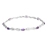 Sterling Silver Bracelet With Rhodium Plating And African Amethyst Stones - Fashion Apparel 