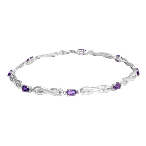 Sterling Silver Bracelet With Rhodium Plating And African Amethyst Stones - Fashion Apparel 