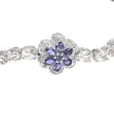Sterling Silver Bracelet With Rhodium Plating And White Topaz, Natural White Zircon, Iolite. - Fashion Apparel 