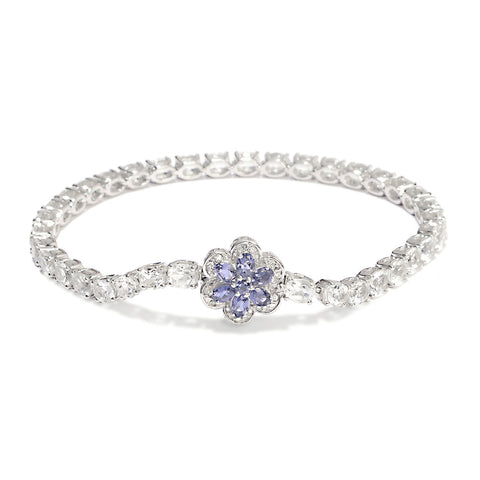 Sterling Silver Bracelet With Rhodium Plating And White Topaz, Natural White Zircon, Iolite. - Fashion Apparel 