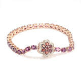 Sterling Silver Bracelet With Rose Gold Plating And Rhodolite Garnet, Natural White Zircon, Red Garnet Stones. - Fashion Apparel 