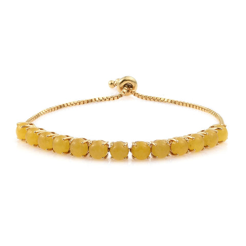 Yellow Jade Gemstones Embedded On A Yellow Gold Plated Sterling Silver Bracelet. - Fashion Apparel 
