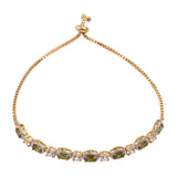 Yellow Gold Rhodium Plated Sterling Silver Bracelet With Vesuvianite, And Natural White Zircon Gemstones. - Fashion Apparel 